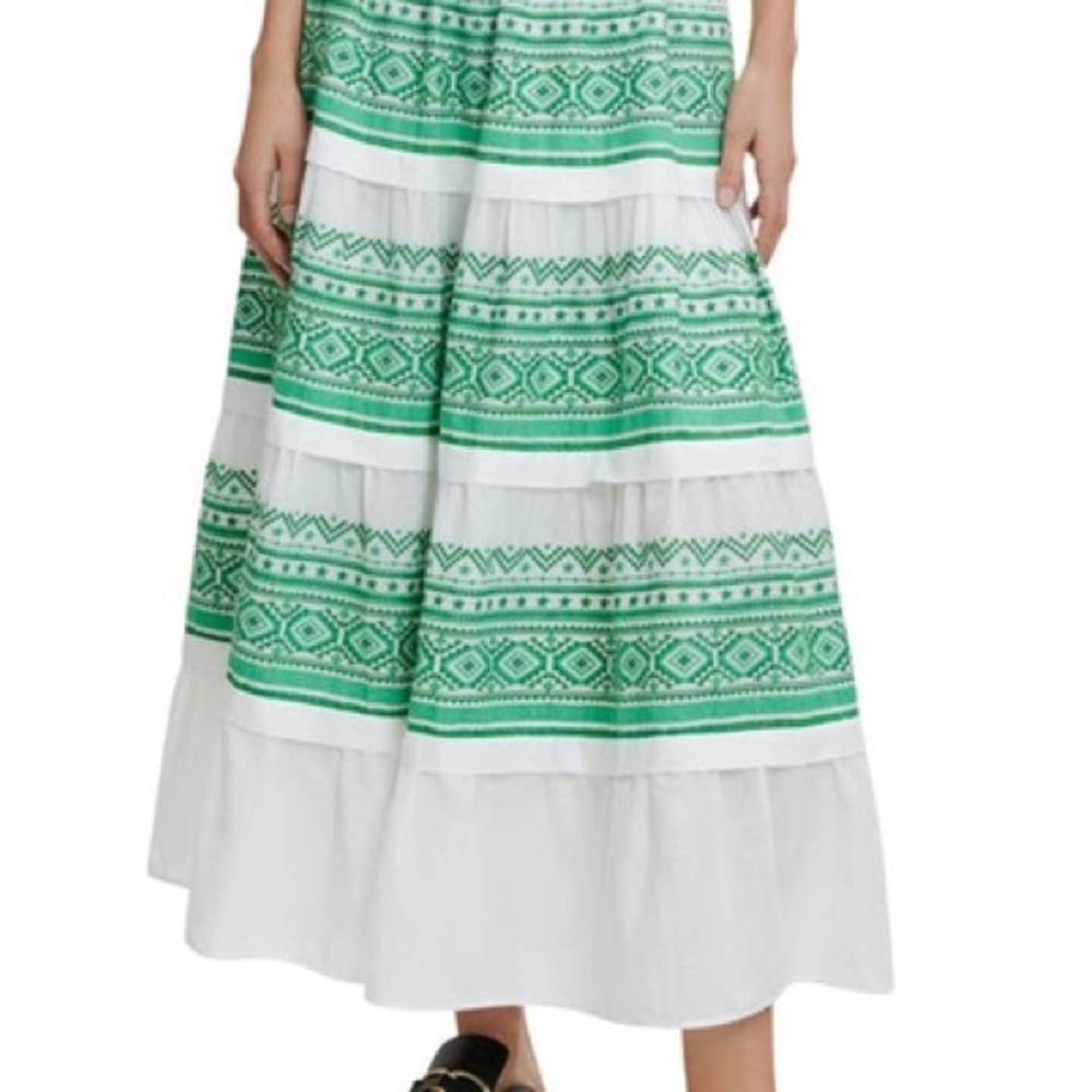 BNWT Maje White and Green Tiered Maxi Skirt Size 36